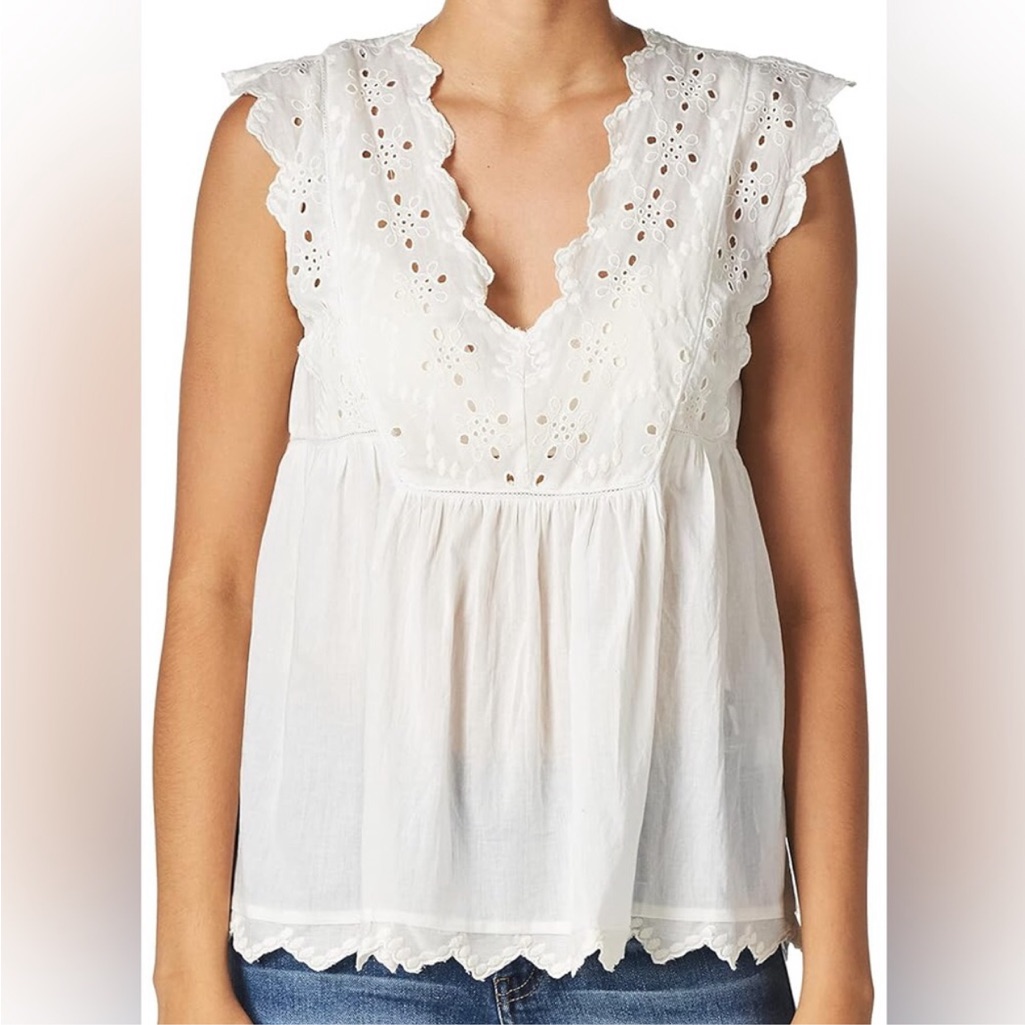 Lucky Brand White Eyelet Peplum Sleeveless Top